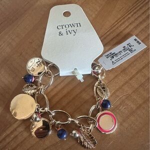 Crown and Ivy Gold Bracelet with charms and beads NWT